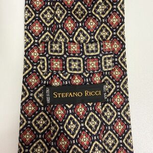 Stefano Ricci NEW Men's Tie Geometric Black/Red/Gold Satin Silk 4" (W) x 56" (L)